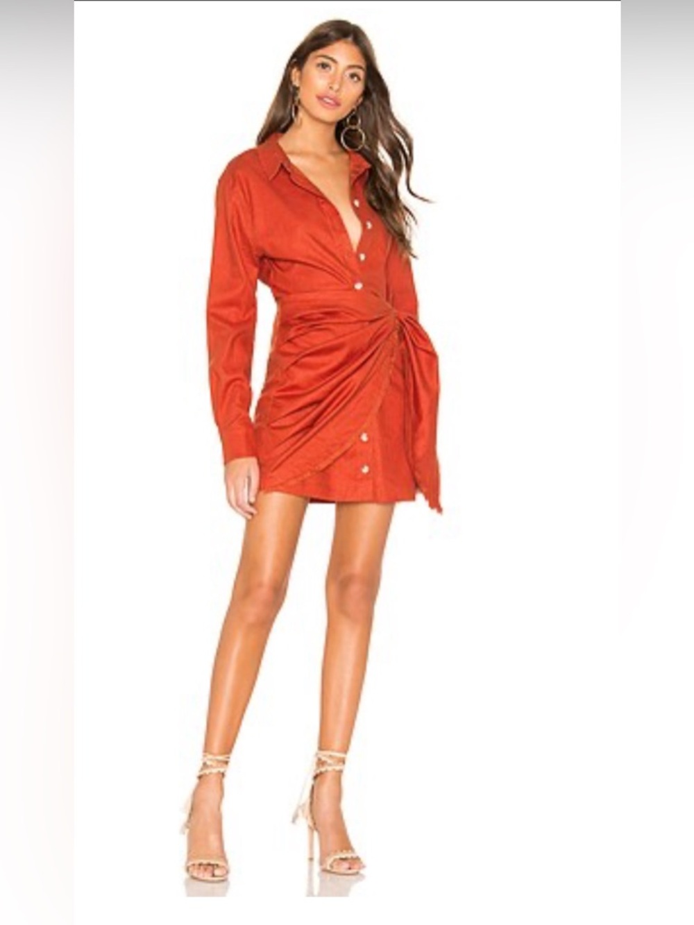 L’Academie sash-Front linen Shirt Dress red size large
